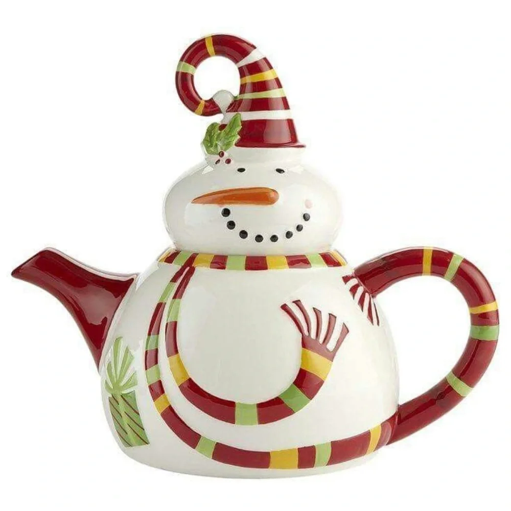 Pier 1 Imports Snowman Jolly Holiday Christmas Dolomite Teapot